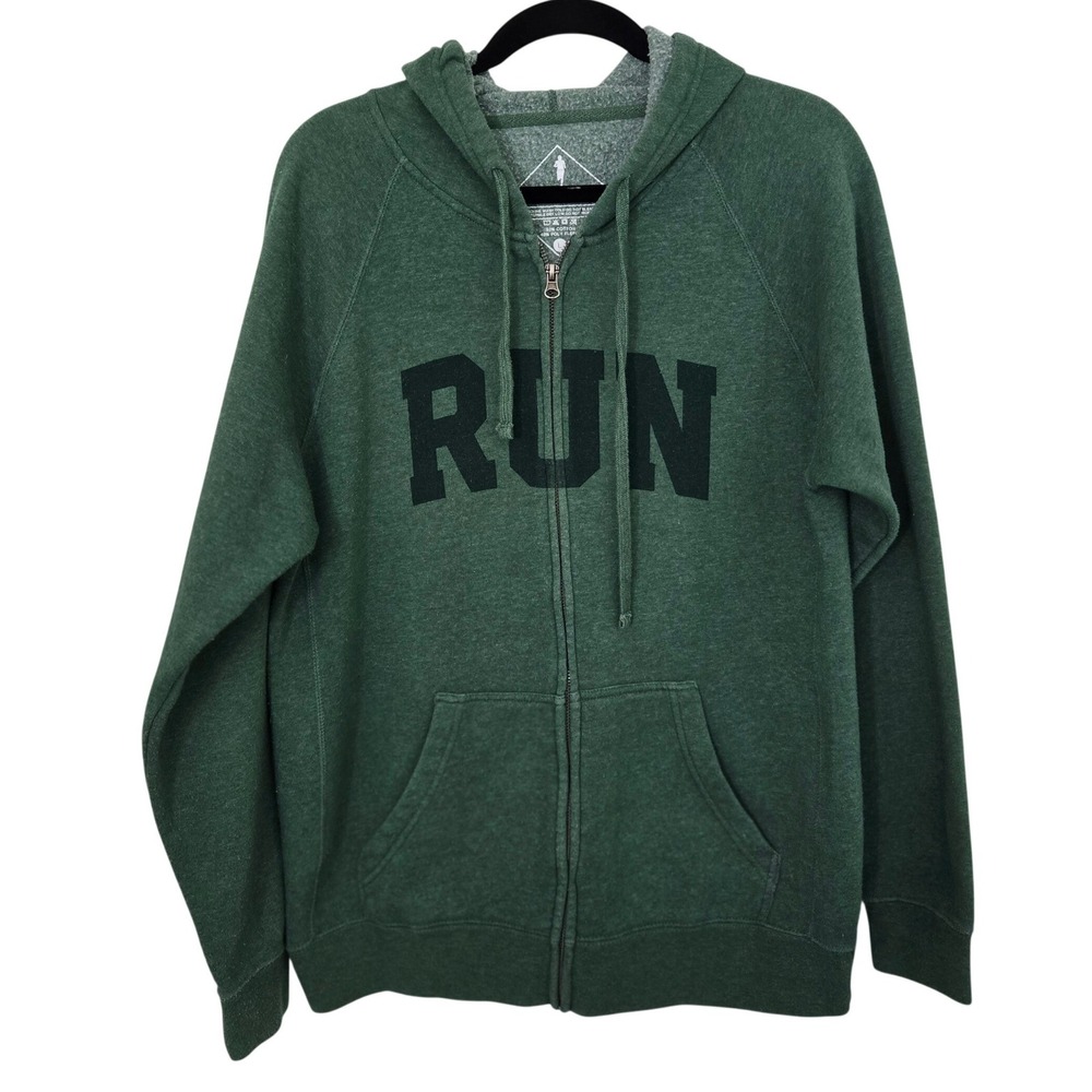 Sarah Marie Design Studio RUN Hoodie Mens Large Green Zip Up Sweatshirt Athletic